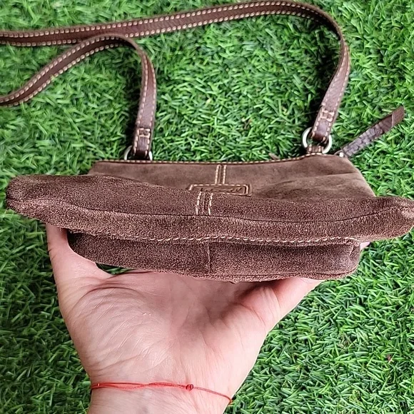 Fossil Brown Suede Leather Crossbody Bag - Picture 6 of 8